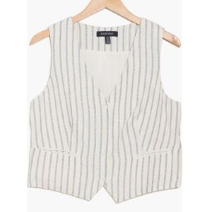 Ellen Tracy Tailored Marshmallow/Navy Stripe Button Front Vest Top - Sz Med, NWT
